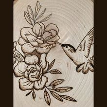 Load image into Gallery viewer, Hummingbird Gathering Nectar Handmade Wood Burning Art
