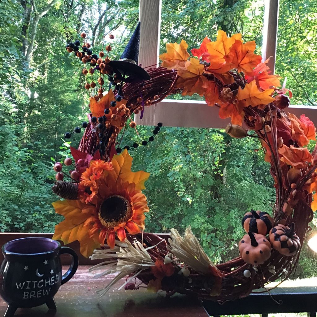 Handmade Samhain Wreath and Halloween Decor with Woodburn Art
