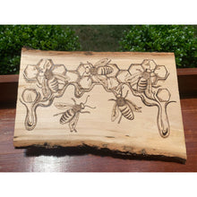 Load image into Gallery viewer, Handmade Honeybees and Comb Woodburn Art
