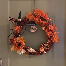 Load image into Gallery viewer, Handmade Samhain Wreath and Halloween Decor with Woodburn Art
