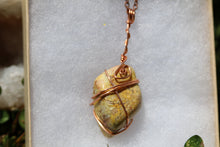 Load image into Gallery viewer, Polished Yellow Jasper Stone With Copper Wire Wrapping and Copper Chain
