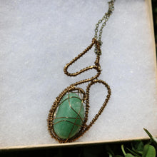 Load image into Gallery viewer, Green Aventurine Wire Wrap Pendant With Bronze Wire Wrap and Antique Bronze Chain
