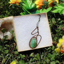 Load image into Gallery viewer, Green Aventurine Wire Wrap Pendant With Bronze Wire Wrap and Antique Bronze Chain
