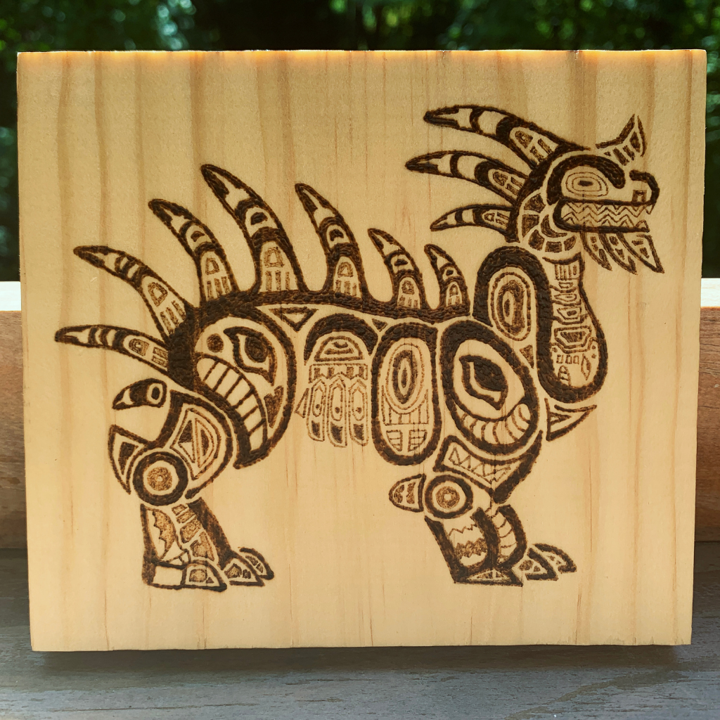 Handmade Haida Art-Inspired Dragon Woodburn Art