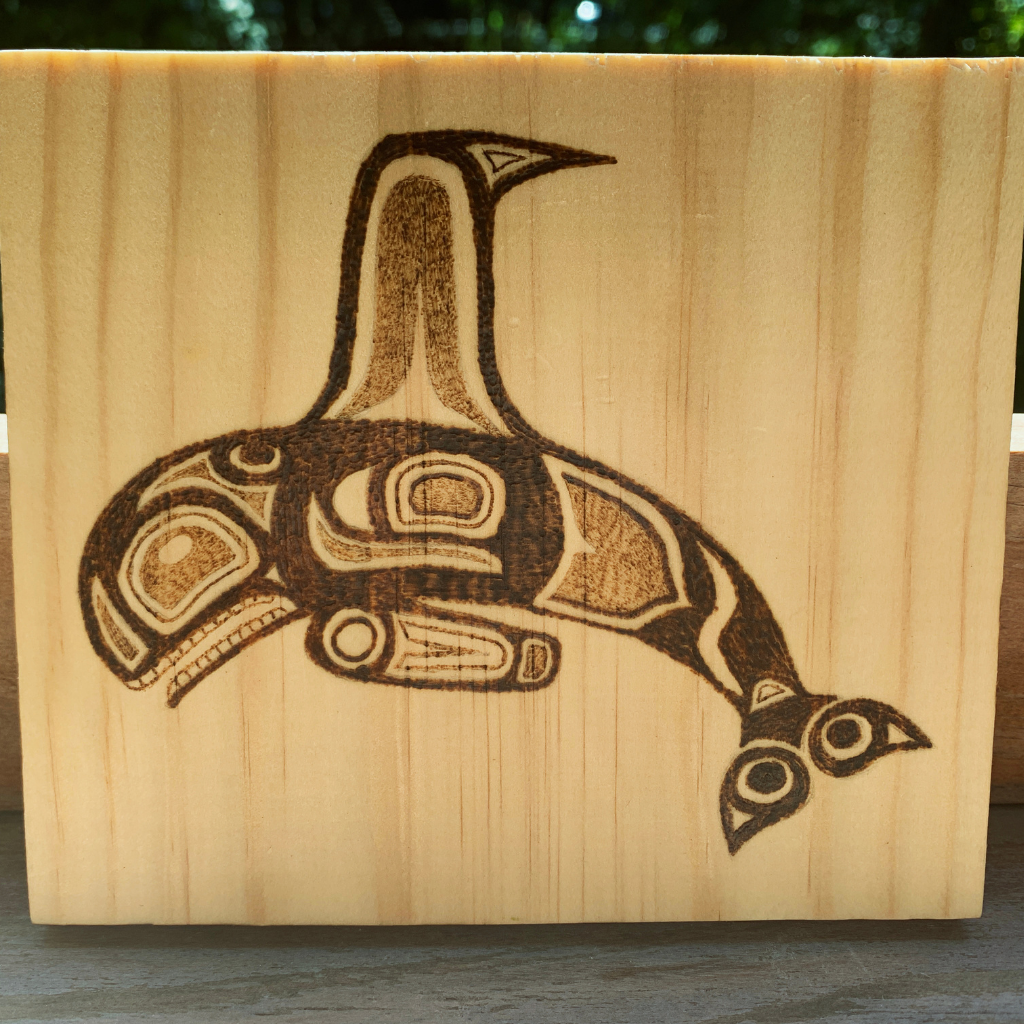 Handmade Haida Art-Inspired Whale Woodburn Art