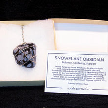 Load image into Gallery viewer, Polished Snowflake Obsidian Crystal With Silver Wire Wrapping and Silver Chain
