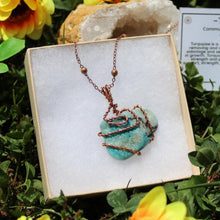 Load image into Gallery viewer, Turquoise Wire Wrap Pendant With Copper Chain
